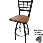 SL2163S RW Windowpane Barstool with Reclaimed Wood Seat and Black Powder Coat Swivel Frame
