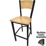 SL2150 1 P Plain Wood Back Black Metal Frame Barstool