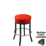 BB 288 RED XL Button Top Barstool with Red Vinyl and Black Powder Coat Stationary Frame