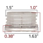 Face-on view dimensions of GL4279 clear plastic glide for Jailhouse series restaurant chairs and bar stools