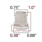 Side-view dimensions of GL4279 clear plastic glide for Jailhouse series restaurant chairs and bar stools