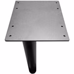 Face-on view of Oak Street Manufacturing's Standard Height Black Stamped Steel ADA compliant restaurant table base column with modified top plate/spider