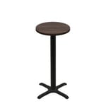 24" Round Two-Sided Oak/Walnut Quick Ship Table - Walnut Up + Black Bar Height 22" x 22" Cross Base