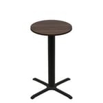 30" Round Two-Sided Oak/Walnut Quick Ship Table - Walnut Up + Black Bar Height 30" x 30" Cross Base