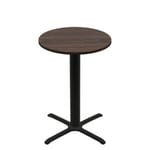 36" Round Two-Sided Oak/Walnut Quick Ship Table - Walnut Up + Black Bar Height 30" x 30" Cross Base