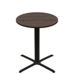 42" Round Two-Sided Oak/Walnut Quick Ship Table - Walnut Up + Black Bar Height 36" x 36" Cross Base