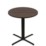48" Round Two-Sided Oak/Walnut Quick Ship Table - Walnut Up + Black Bar Height 36" x 36" Cross Base
