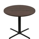 60" Round Two-Sided Oak/Walnut Quick Ship Table - Walnut Up + Black Bar Height 40" x 40" Cross Base