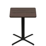 42" x 42" Two-Sided Oak/Walnut Quick Ship Table - Walnut Up + Black Bar Height 36" x 36" Cross Base