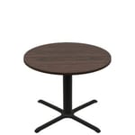 48" Round Two-Sided Oak/Walnut Quick Ship Table - Walnut Up + Black Standard Height 36" x 36" Cross Base