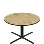 60" Round Two-Sided Oak/Walnut Quick Ship Table - Oak Up + Black Standard Height 40" x 40" Cross Base