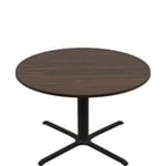 60" Round Two-Sided Oak/Walnut Quick Ship Table - Walnut Up + Black Standard Height 40" x 40" Cross Base