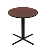 48" Round Two-Sided Mahogany/Black Quick Ship Table - Mahogany Up + Black Bar Height 36" x 36" Cross Base