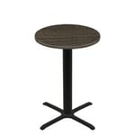 36" Round Thermoform Dark Walnut Quick Ship Table + Black Bar Height 30" x 30" Cross Base
