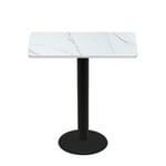 30" x 48" Thermoform Calcutta Marble Quick Ship Table + Black Bar Height 22" Disc Base