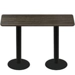 30" x 72" Thermoform Dark Walnut Quick Ship Table + (2) Black Bar Height 22" Disc Bases
