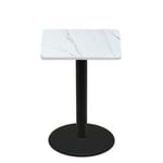 36" x 36" Thermoform Calcutta Marble Quick Ship Table + Black Bar Height 30" Disc Base