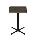 36" x 36" Thermoform Dark Walnut Quick Ship Table + Black Bar Height 30" x 30" Cross Base
