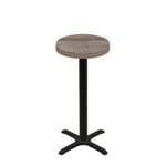 24" Round Urban Weathered Barnwood Quick Ship Table + Black Bar Height 22" x 22" Cross Base