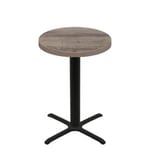 36" Round Urban Weathered Barnwood Quick Ship Table + Black Bar Height 30" x 30" Cross Base