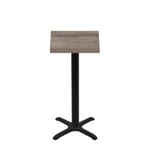 24" x 24" Urban Weathered Barnwood Quick Ship Table + Black Bar Height 22" x 22" Cross Base