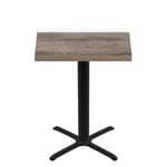 30" x 42" Urban Weathered Barnwood Quick Ship Table + Black Bar Height 30" x 30" Cross Base