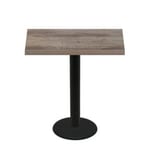 30" x 48" Urban Weathered Barnwood Quick Ship Table + Black Bar Height 22" Disc Base