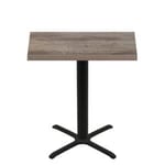 30" x 48" Urban Weathered Barnwood Quick Ship Table + Black Bar Height 30" x 30" Cross Base