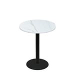 36" Round Thermoform Calcutta Marble Quick Ship Table + Black Counter Height 22" Disc Base
