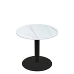 42" Round Thermoform Calcutta Marble Quick Ship Table + Black Standard Height 30" Disc Base