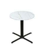42" Round Thermoform Calcutta Marble Quick Ship Table + Black Counter Height 36" x 36" Cross Base