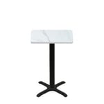 24" x 30" Thermoform Calcutta Marble Quick Ship Table + Black Counter Height 22" x 22" Cross Base
