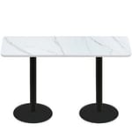 30" x 72" Thermoform Calcutta Marble Quick Ship Table + (2) Black Counter Height 22" Disc Bases