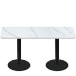 30" x 72" Thermoform Calcutta Marble Quick Ship Table + (2) Black Standard Height 22" Disc Bases