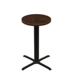 30" Round Woodland Dark Walnut Stain Quick Ship Table + Black Bar Height 30" x 30" Cross Base