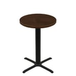 36" Round Woodland Dark Walnut Stain Quick Ship Table + Black Bar Height 30" x 30" Cross Base