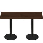 30" x 72" Woodland Dark Walnut Stain Quick Ship Table + (2) Black Counter Height 22" Disc Bases
