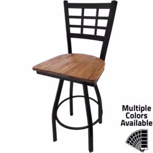 SL2163S RW Windowpane Barstool with Reclaimed Wood Seat and Black Powder Coat Swivel Frame