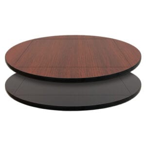 Two-Sided Quick Ship Table Tops - Mahogany/Black Laminate - Black T-Mold - 36" x 36" Flip to 51" Round