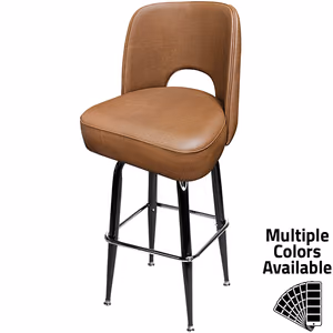 SL9133 Cutout Back Bucket Barstool with Gloss Black Square Swivel Frame