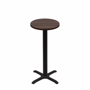 24" Round Two-Sided Oak/Walnut Quick Ship Table - Walnut Up + Black Bar Height 22" x 22" Cross Base
