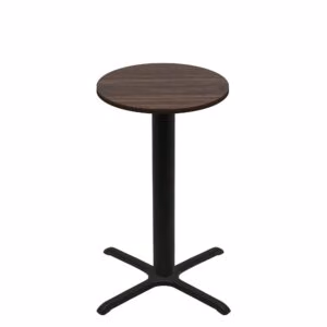 30" Round Two-Sided Oak/Walnut Quick Ship Table - Walnut Up + Black Bar Height 30" x 30" Cross Base