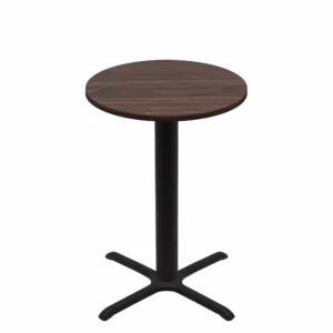 36" Round Two-Sided Oak/Walnut Quick Ship Table - Walnut Up + Black Bar Height 30" x 30" Cross Base