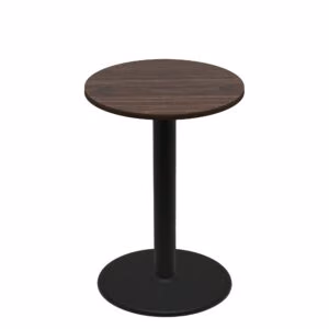 36" Round Two-Sided Oak/Walnut Quick Ship Table - Walnut Up + Black Bar Height 30" Disc Base