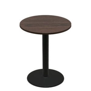 42" Round Two-Sided Oak/Walnut Quick Ship Table - Walnut Up + Black Bar Height 30" Disc Base