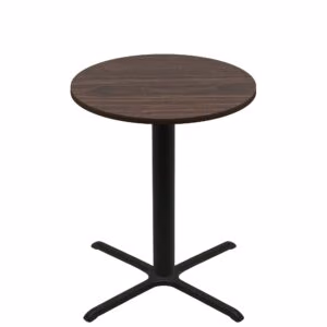 42" Round Two-Sided Oak/Walnut Quick Ship Table - Walnut Up + Black Bar Height 36" x 36" Cross Base