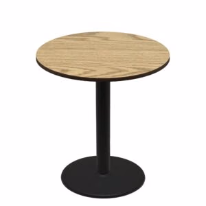 48" Round Two-Sided Oak/Walnut Quick Ship Table - Oak Up + Black Bar Height 30" Disc Base
