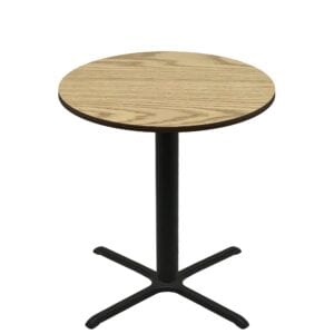 48" Round Two-Sided Oak/Walnut Quick Ship Table - Oak Up + Black Bar Height 36" x 36" Cross Base
