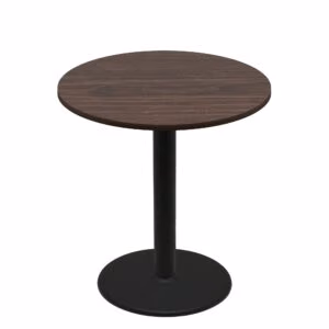 48" Round Two-Sided Oak/Walnut Quick Ship Table - Walnut Up + Black Bar Height 30" Disc Base