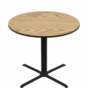60" Round Two-Sided Oak/Walnut Quick Ship Table - Oak Up + Black Bar Height 40" x 40" Cross Base